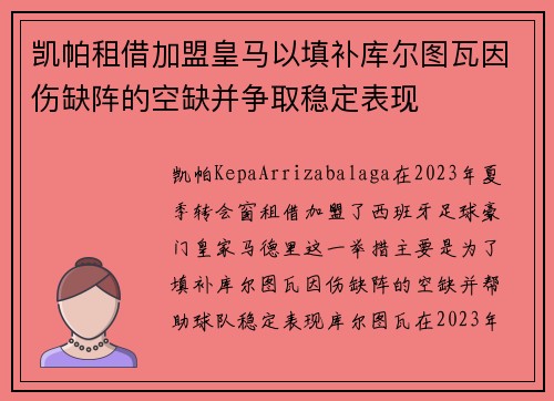 凯帕租借加盟皇马以填补库尔图瓦因伤缺阵的空缺并争取稳定表现