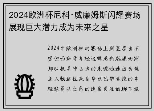 2024欧洲杯尼科·威廉姆斯闪耀赛场展现巨大潜力成为未来之星